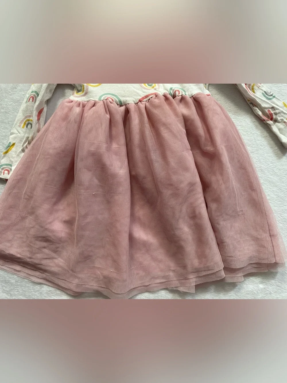 Old Navy Rainbow Long Sleeve Tutu Dress White Pink Toddler Girls Size 3T Tulle